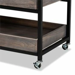 Wholesale 🔥 Baxton Studio Laine Charcoal Finished Wood And Black Metal Wine Cart ⌛ -Guest Chairs Sales 2451517 6 L