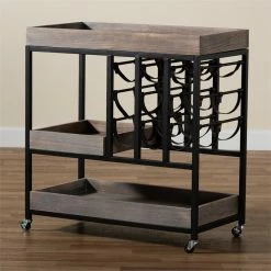 Wholesale 🔥 Baxton Studio Laine Charcoal Finished Wood And Black Metal Wine Cart ⌛ -Guest Chairs Sales 2451517 9 L