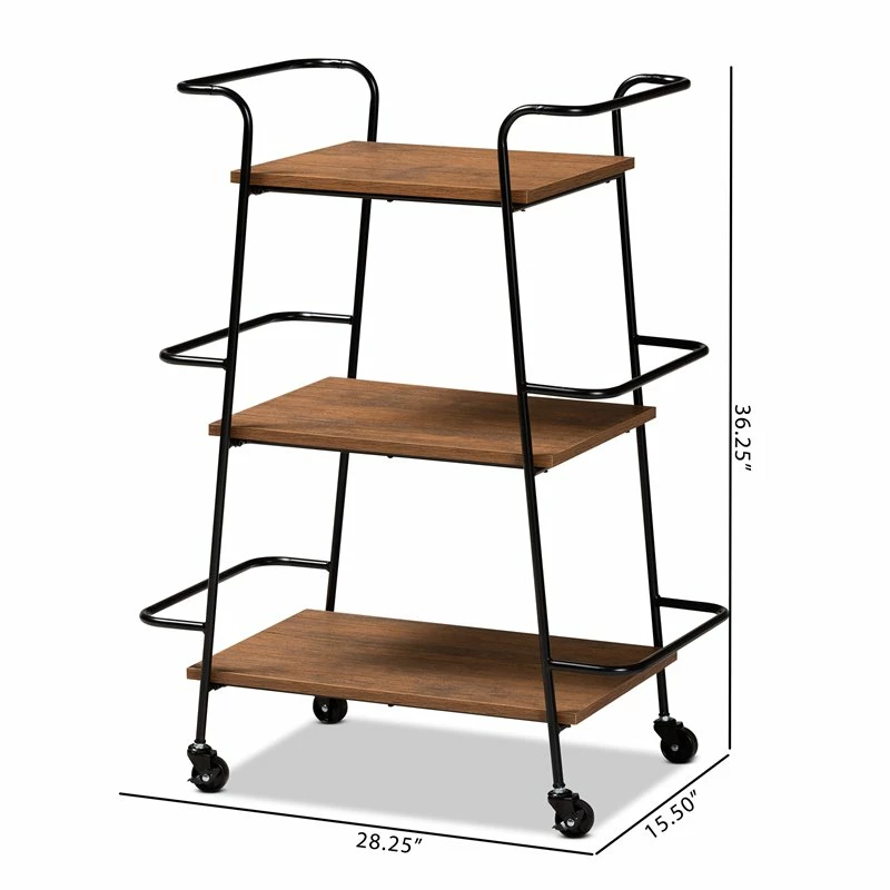 Discount ๐ Baxton Studio Bernard Rustic Black Metal And Walnut Finished Wood Wine Bar Cart โ 9 Discount ๐ Baxton Studio Bernard Rustic Black Metal And Walnut Finished Wood Wine Bar Cart โ - Image 9