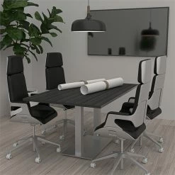 Outlet ⌛ Skutchi Designs Inc 6 Person Conference Table 6' Rectangle Laminate Top Square Metal Base Black Oak ✨ -Guest Chairs Sales 2451587 6 L