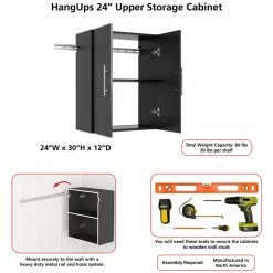 Outlet 😍 Pemberly Row Transitional 24" Upper Wooden Garage Storage Cabinet In Black 👏 -Guest Chairs Sales 2452071 18 L