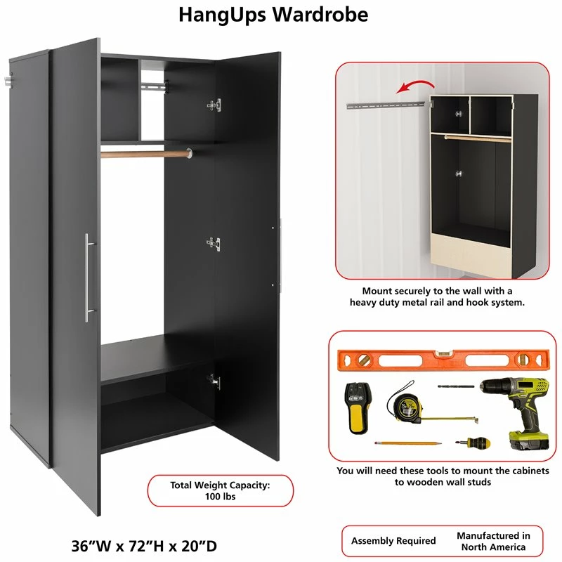 Brand new ๐ Pemberly Row Transitional Wooden Garage Storage Wardrobe Cabinet In Black ๐ 11 Brand new ๐ Pemberly Row Transitional Wooden Garage Storage Wardrobe Cabinet In Black ๐ - Image 11