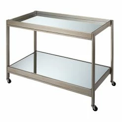 Promo 👏 J&D Designs Stella Metal Bar Cart With Beveled Mirror In Silver/Champagne Gold 🥰