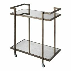 Best Sale ❤️ J&D Designs Tanner Traditional Metal Bar Cart In Bronze And Silver Finish 💯
