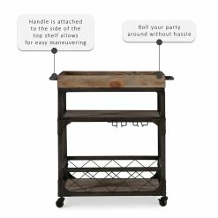 Promo ✔️ Pemberly Row Transitional Metal Bar Cart In Weathered Brown 🔔 -Guest Chairs Sales 2461010 13 L