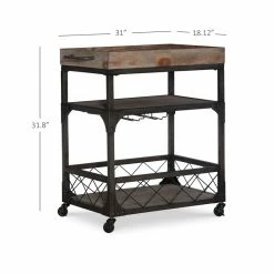 Promo ✔️ Pemberly Row Transitional Metal Bar Cart In Weathered Brown 🔔 -Guest Chairs Sales 2461010 16 L