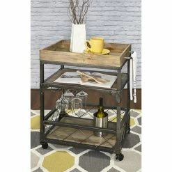 Promo ✔️ Pemberly Row Transitional Metal Bar Cart In Weathered Brown 🔔 -Guest Chairs Sales 2461010 2 L