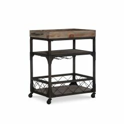Promo ✔️ Pemberly Row Transitional Metal Bar Cart In Weathered Brown 🔔