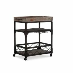 Promo ✔️ Pemberly Row Transitional Metal Bar Cart In Weathered Brown 🔔 -Guest Chairs Sales 2461010 8 L