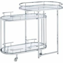 Cheap ✨ Bowery Hill Modern Serving Cart & Bar Table In Clear Glass & Chrome Finish 😍