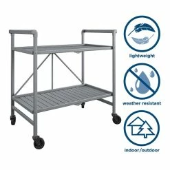 Budget 🤩 COSCO Outdoor Living Outdoor And Indoor Folding Serving Cart With Wheels In Gray ❤️ -Guest Chairs Sales 2470975 5 L