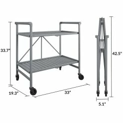 Budget 🤩 COSCO Outdoor Living Outdoor And Indoor Folding Serving Cart With Wheels In Gray ❤️ -Guest Chairs Sales 2470975 9 L