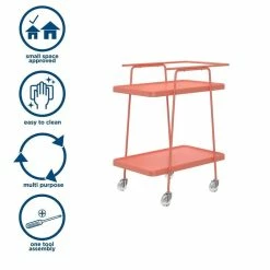 Flash Sale 👍 COSCO 2 Tier Metal Serving Cart In Coral 🔔 -Guest Chairs Sales 2474465 2 L