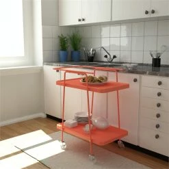 Flash Sale 👍 COSCO 2 Tier Metal Serving Cart In Coral 🔔 -Guest Chairs Sales 2474465 3 L