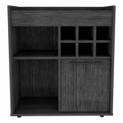 Wholesale 😀 FM Furniture Leeds Modern Wood Bar Cart With One Cabinet In Smokey Oak Black 👍 -Guest Chairs Sales 2489026 2 L