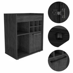 Wholesale 😀 FM Furniture Leeds Modern Wood Bar Cart With One Cabinet In Smokey Oak Black 👍 -Guest Chairs Sales 2489026 5 L