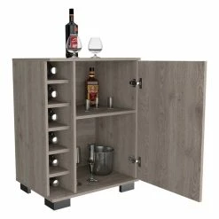 Discount ❤️ FM Furniture Liverpool Modern Wood Bar Cart With 6 Cubbies In Light Gray 😍 -Guest Chairs Sales 2489028 2 L