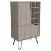 Promo ✔️ FM Furniture Sheffield H Metal Bar Cabinet With 8 Bottle Cubies In Light Gray ✔️
