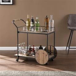 Outlet 😉 Southern Enterprises SEI Furniture Pemton Reclaimed Wood Bar Cart In Natural/Black ❤️ -Guest Chairs Sales 2494250 2 L