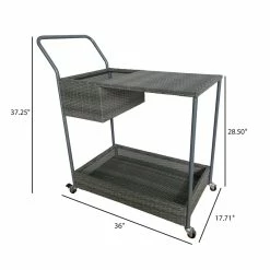 Buy 😀 TK Classics Metal/Wicker Outdoor Patio Bar Cart With Casters In Gray ⭐ -Guest Chairs Sales 2494772 3 L