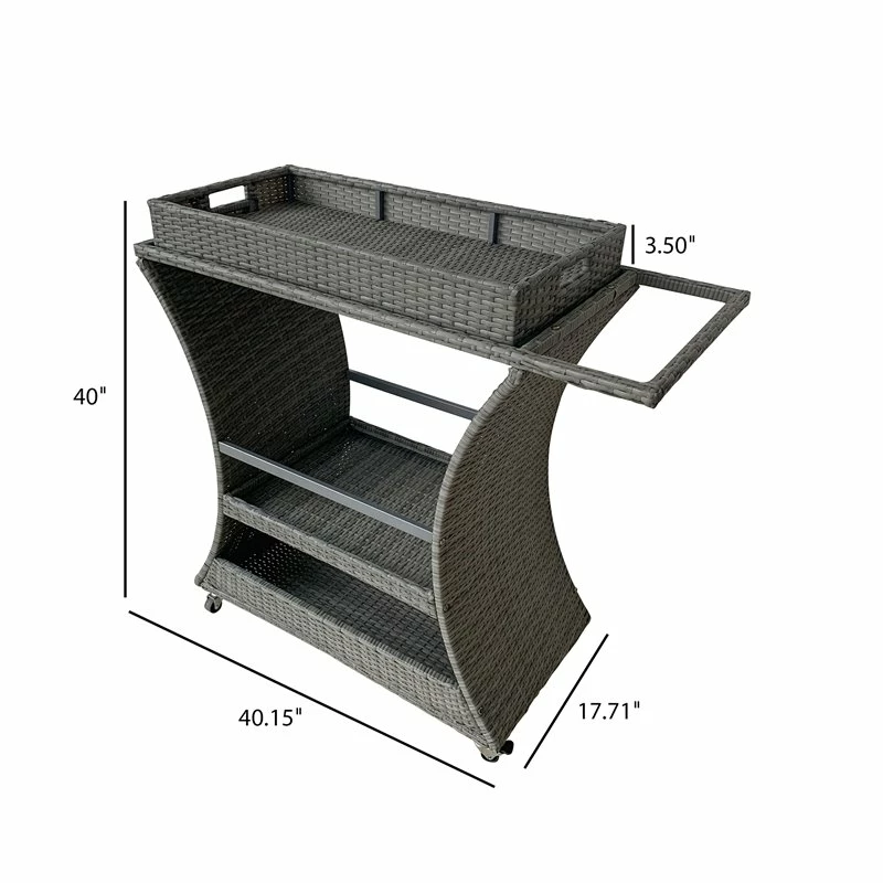 Promo ๐ TK Classics Metal/Wicker Outdoor Bar Cart With Removable Tray In Gray ๐ 3 Promo ๐ TK Classics Metal/Wicker Outdoor Bar Cart With Removable Tray In Gray ๐ - Image 3