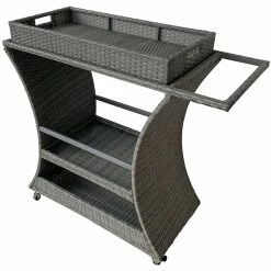 Promo 🎉 TK Classics Metal/Wicker Outdoor Bar Cart With Removable Tray In Gray 😍