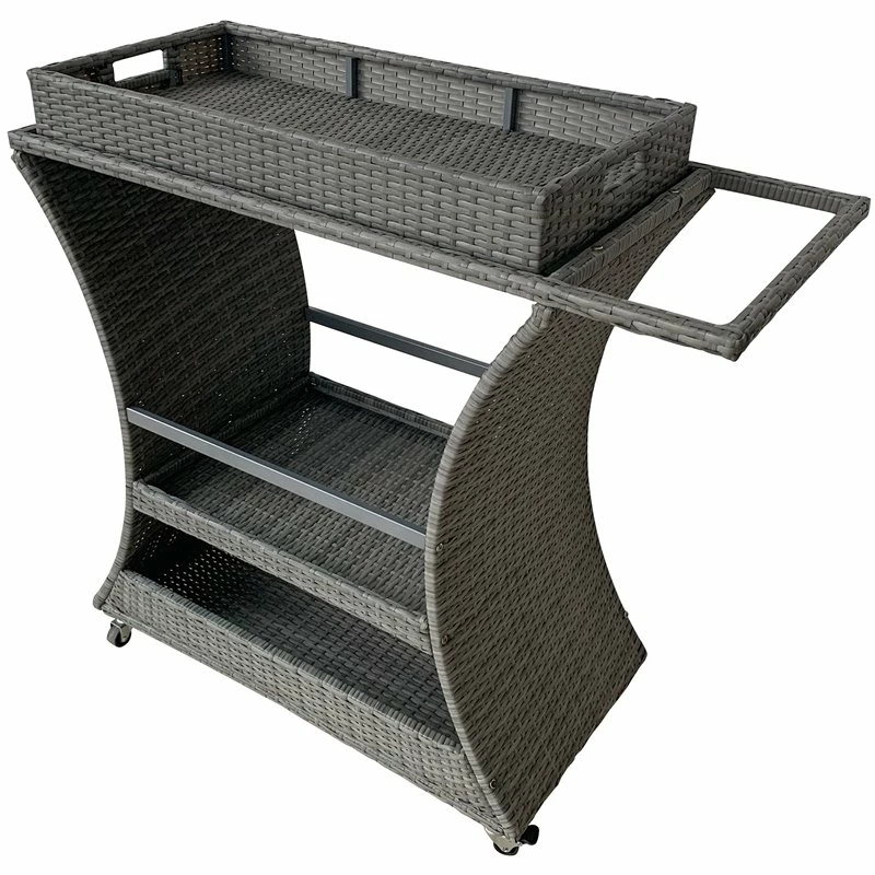 Promo ๐ TK Classics Metal/Wicker Outdoor Bar Cart With Removable Tray In Gray ๐ 1 Promo ๐ TK Classics Metal/Wicker Outdoor Bar Cart With Removable Tray In Gray ๐