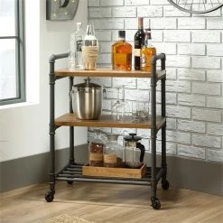 Top 10 🌟 Pemberly Row Multi Purpose Cart In Checked Oak And Black ✨ -Guest Chairs Sales 2499336 12 L