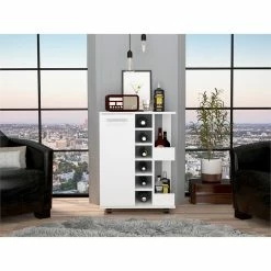 Buy ❤️ Tuhome Furniture TUHOME Bar Cart With One Cabinet- White Engineered Wood - For Bedroom 🧨 -Guest Chairs Sales 2501805 2 L