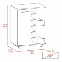 Buy ❤️ Tuhome Furniture TUHOME Bar Cart With One Cabinet- White Engineered Wood - For Bedroom 🧨 -Guest Chairs Sales 2501805 5 L