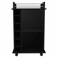 Hot Sale ⭐ Tuhome Furniture TUHOME Dukat Bar Cart - Black Engineered Wood 🎁