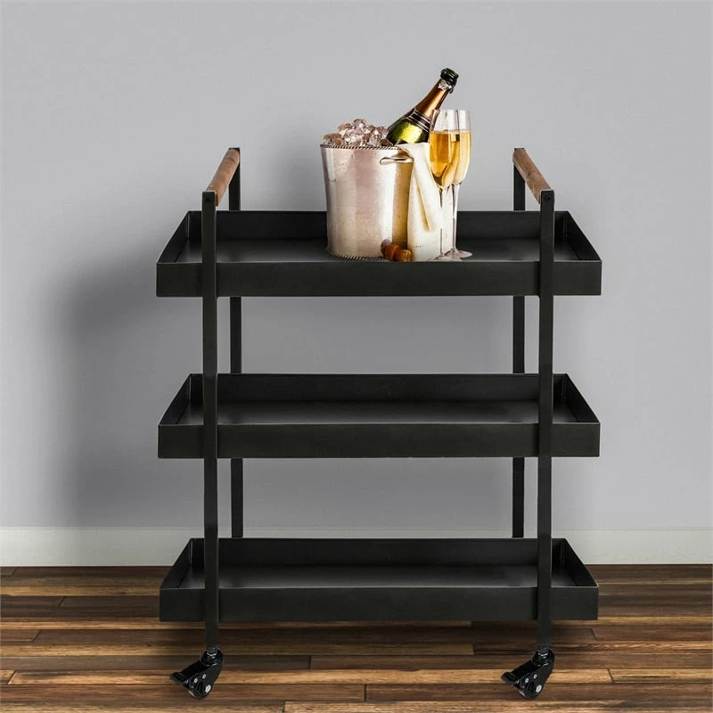 Hot Sale π Benzara 3 Tier Bar Cart With Tray Shelves Metal Frame & Raised Edges - Black β€οΈ 5 Hot Sale π Benzara 3 Tier Bar Cart With Tray Shelves Metal Frame & Raised Edges - Black β€οΈ - Image 5