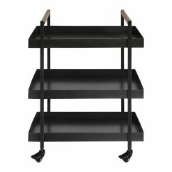 Hot Sale 🎉 Benzara 3 Tier Bar Cart With Tray Shelves Metal Frame & Raised Edges - Black ❤️