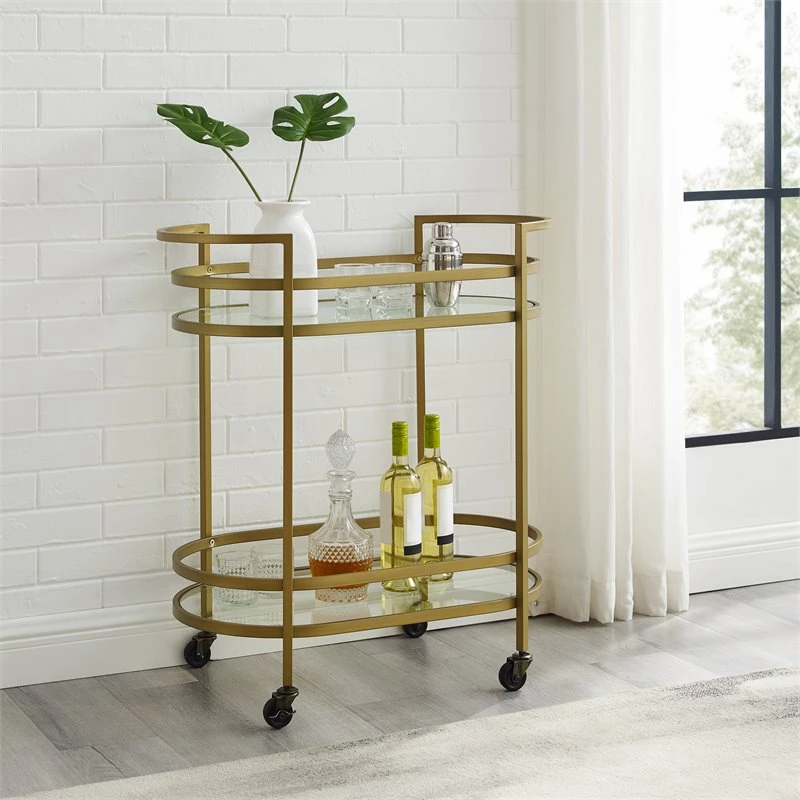 Outlet π Crosley Furniture Bailey Modern Steel Metal Bar Cart In Gold π 2 Outlet π Crosley Furniture Bailey Modern Steel Metal Bar Cart In Gold π - Image 2