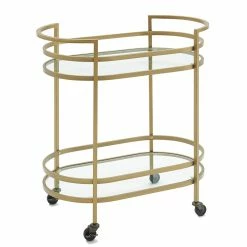 Outlet 🎁 Crosley Furniture Bailey Modern Steel Metal Bar Cart In Gold 👍