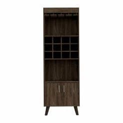 Hot Sale ✨ FM FURNITURE Edessa Bar Cabinet Dark Walnut Engineered Wood 👏