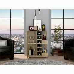 Cheapest 👏 Tuhome Furniture TUHOME Bar Cart - Light Oak Engineered Wood - For Living Room 👏 -Guest Chairs Sales 2503517 2 L