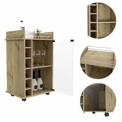 Cheapest 🎉 Tuhome Furniture TUHOME Dukat Bar Cart - Light Oak Engineered Wood - For Living Room 🎉 -Guest Chairs Sales 2503534 3 L