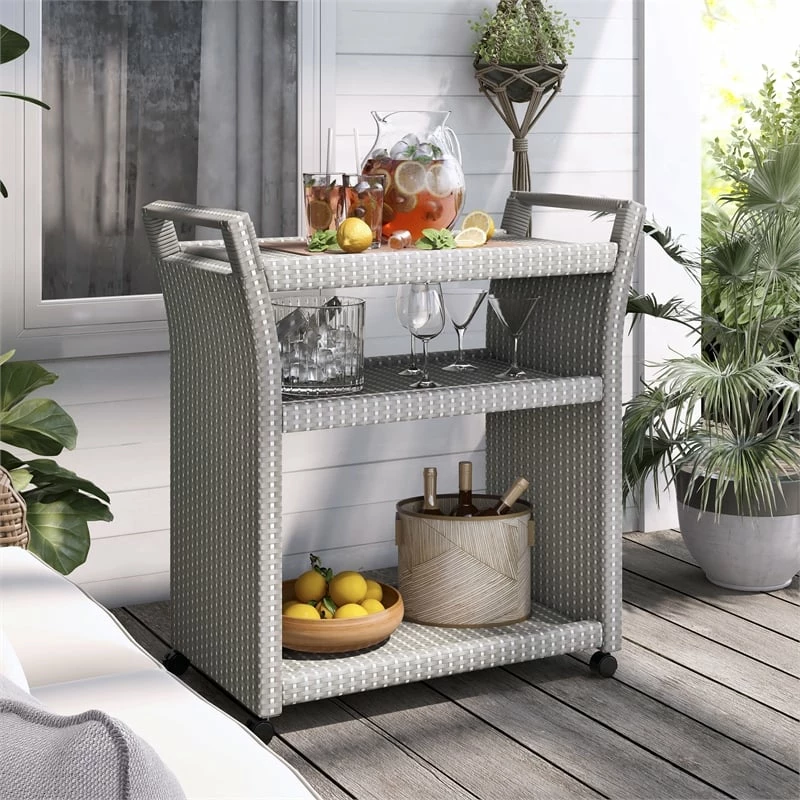 New π Furniture Of America Azur Outdoor Aluminum Wicker Bar Cart In Gray π₯° 7 New π Furniture Of America Azur Outdoor Aluminum Wicker Bar Cart In Gray π₯° - Image 7