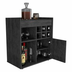 Discount 😍 Atlin Designs Modern Wood Bar Cart With One Cabinet In Smokey Oak Black ⌛ -Guest Chairs Sales 2503764 3 L