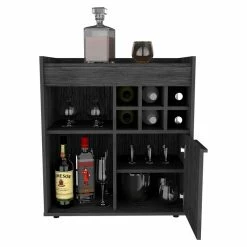 Discount 😍 Atlin Designs Modern Wood Bar Cart With One Cabinet In Smokey Oak Black ⌛ -Guest Chairs Sales 2503764 4 L