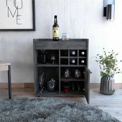 Discount 😍 Atlin Designs Modern Wood Bar Cart With One Cabinet In Smokey Oak Black ⌛ -Guest Chairs Sales 2503764 9 L