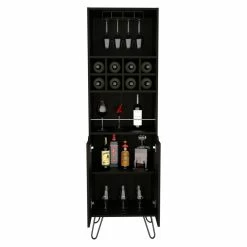 Cheap 🔥 Atlin Designs Metal Bar Cabinet With 8 Bottle Cubies In Black Wenge ✨ -Guest Chairs Sales 2503785 4 L