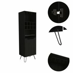 Cheap 🔥 Atlin Designs Metal Bar Cabinet With 8 Bottle Cubies In Black Wenge ✨ -Guest Chairs Sales 2503785 5 L