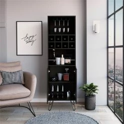 Cheap 🔥 Atlin Designs Metal Bar Cabinet With 8 Bottle Cubies In Black Wenge ✨ -Guest Chairs Sales 2503785 9 L