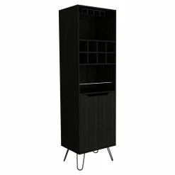 Cheap 🔥 Atlin Designs Metal Bar Cabinet With 8 Bottle Cubies In Black Wenge ✨