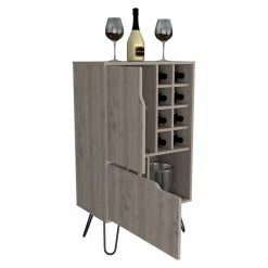 Buy 🎁 Atlin Designs Metal Bar Cabinet With 8 Bottle Cubies In Light Gray 🛒 -Guest Chairs Sales 2503786 6 L