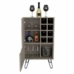 Buy 🎁 Atlin Designs Metal Bar Cabinet With 8 Bottle Cubies In Light Gray 🛒 -Guest Chairs Sales 2503786 7 L