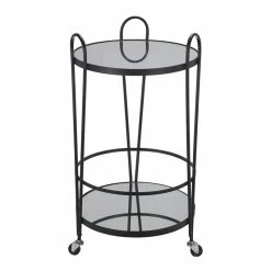 Cheap ⭐ Privilege 2-Tiered Modern Metal Accent Bar Cart With Mirrored Top In Black 💯