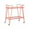 Cheap 🔔 Linon Mia Metal And Mirorred Mid Century Bar Cart In Coral Orange 🧨